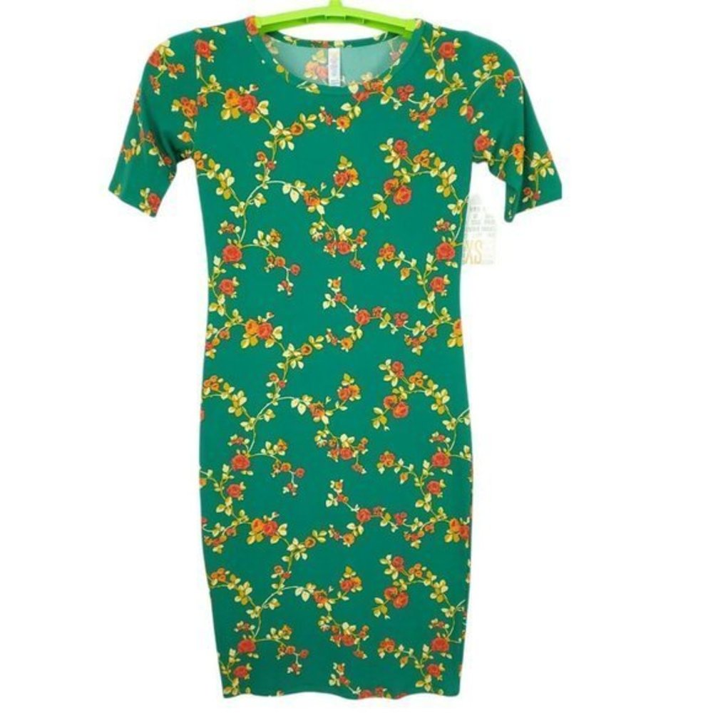 LuLaRoe Julia Sheath Pencil‎ Dress Green Orange Yellow Floral Stretch XS